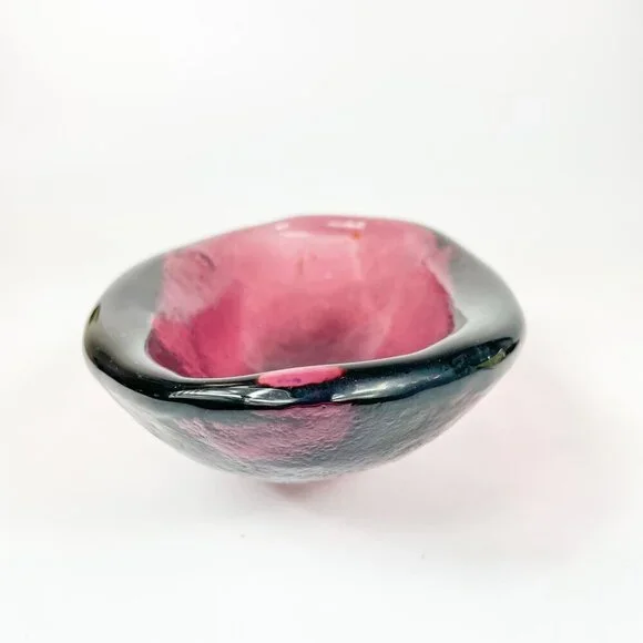 Vintage Blenko Amethyst Textured Art Glass Oval Bowl Cigar Ashtray